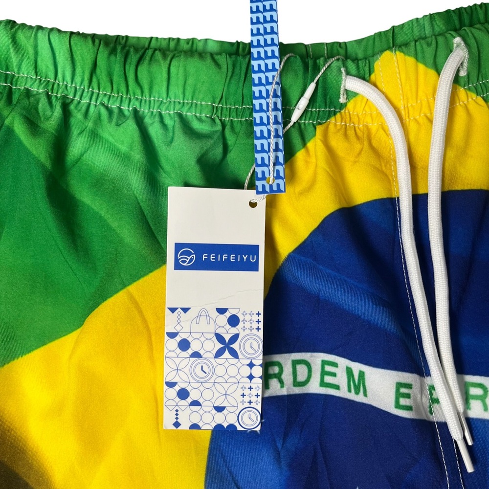 FEIFEIYU Brazil Flag Swim Trunks Mens Size S Green Yellow Ordem e Progresso - Picture 3 of 8